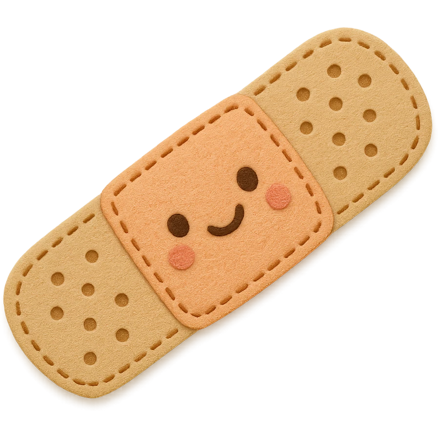 bandage with stitched edges, cute face, felt patch style emoji