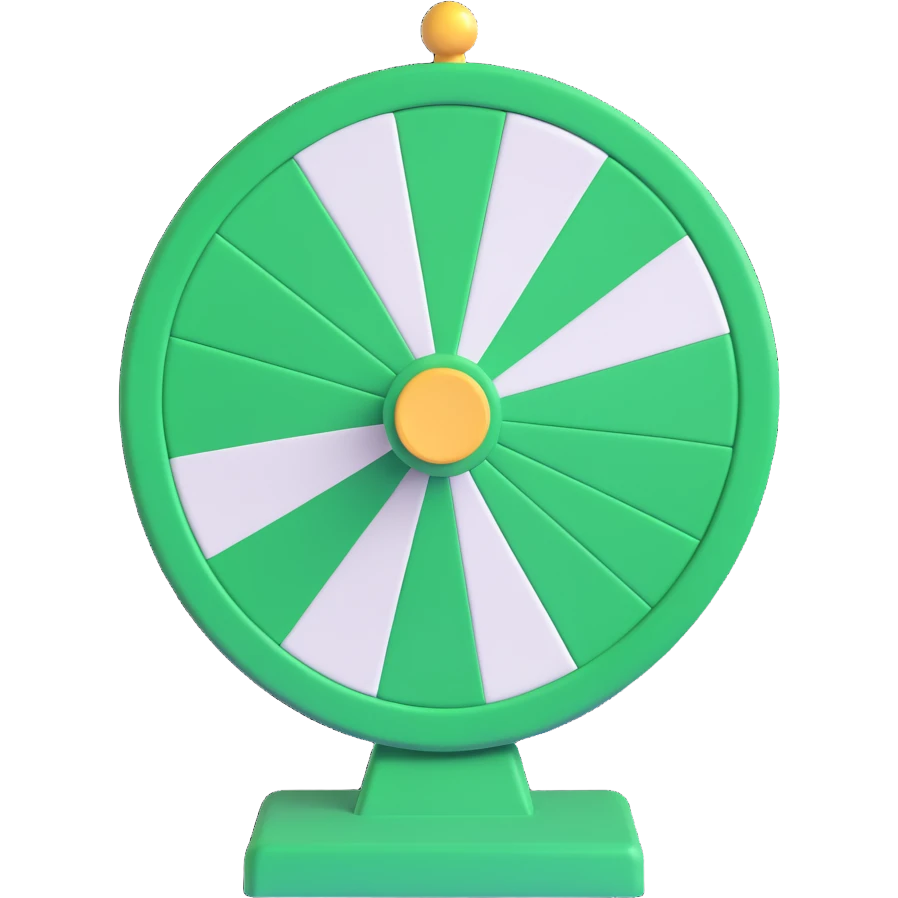 spinning prize wheel with alternating green and white sections emoji