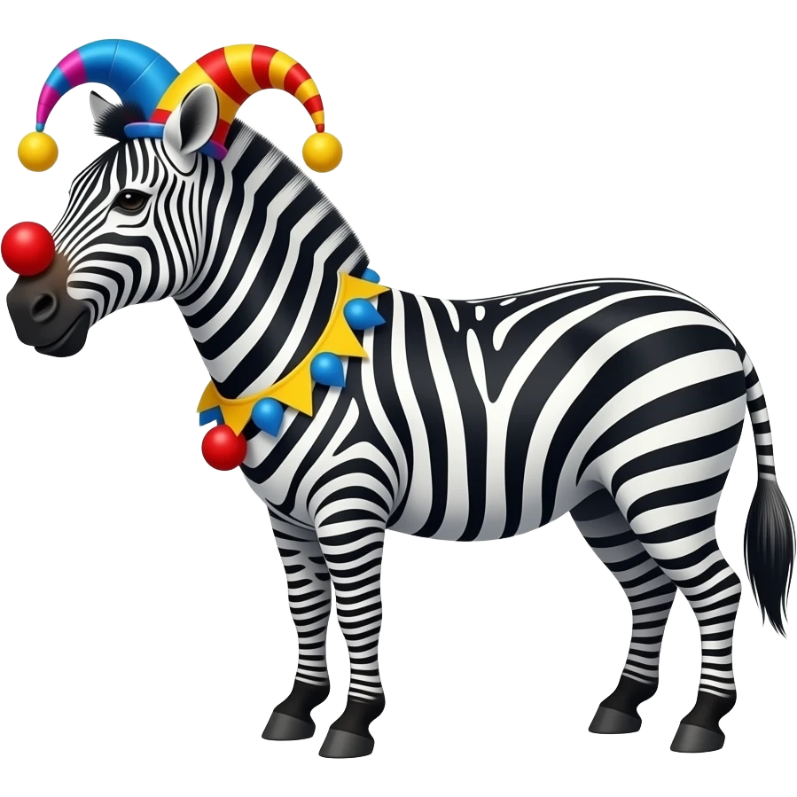 cebra vestido de payaso comico con el titulo de Madagascar en la parte superior} emoji