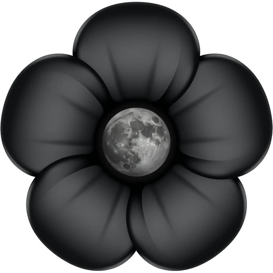 black flower, with a black moon in the bloom emoji