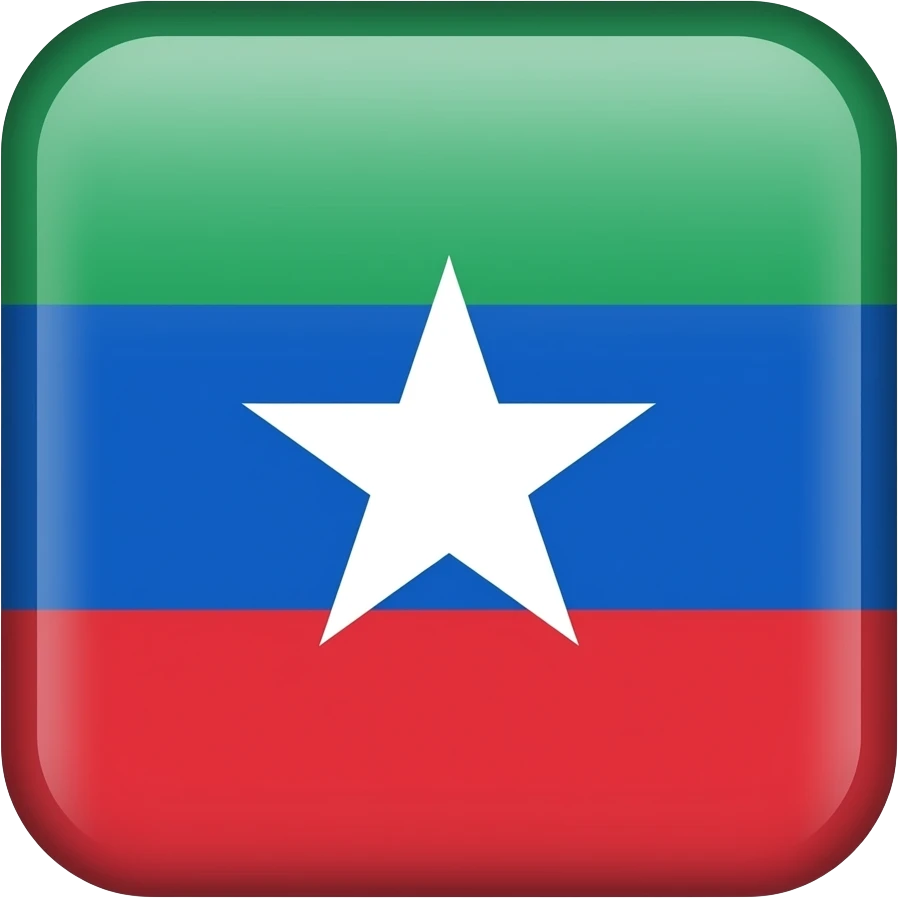 Waving flag with a tricolour style: Green on top, blue in the middle and red on the bottom. Add a white small 5 pointed star in the middle of the flag emoji