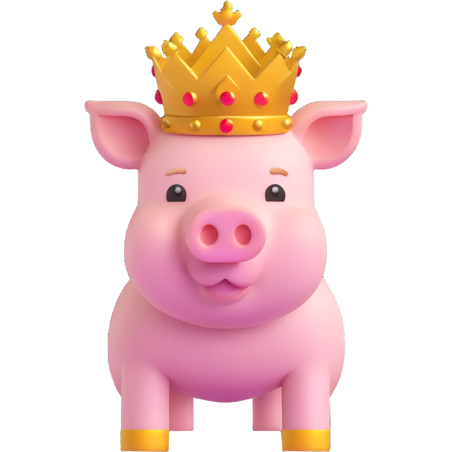 Minecraft style pig with a golden crown inspired by Technoblade emoji