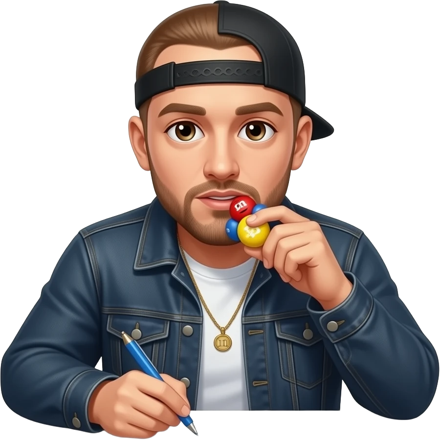 Eminem eating a m&m while writing the word M And M on paper emoji