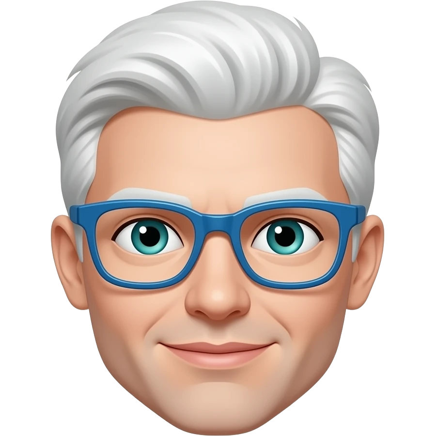 add sleek blue glasses, green-blue eye colour and near-white hair emoji