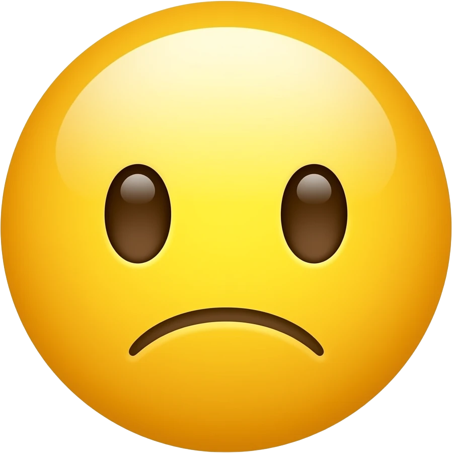 yellow circle emoji with brown eyes with brown worried mouth emoji
