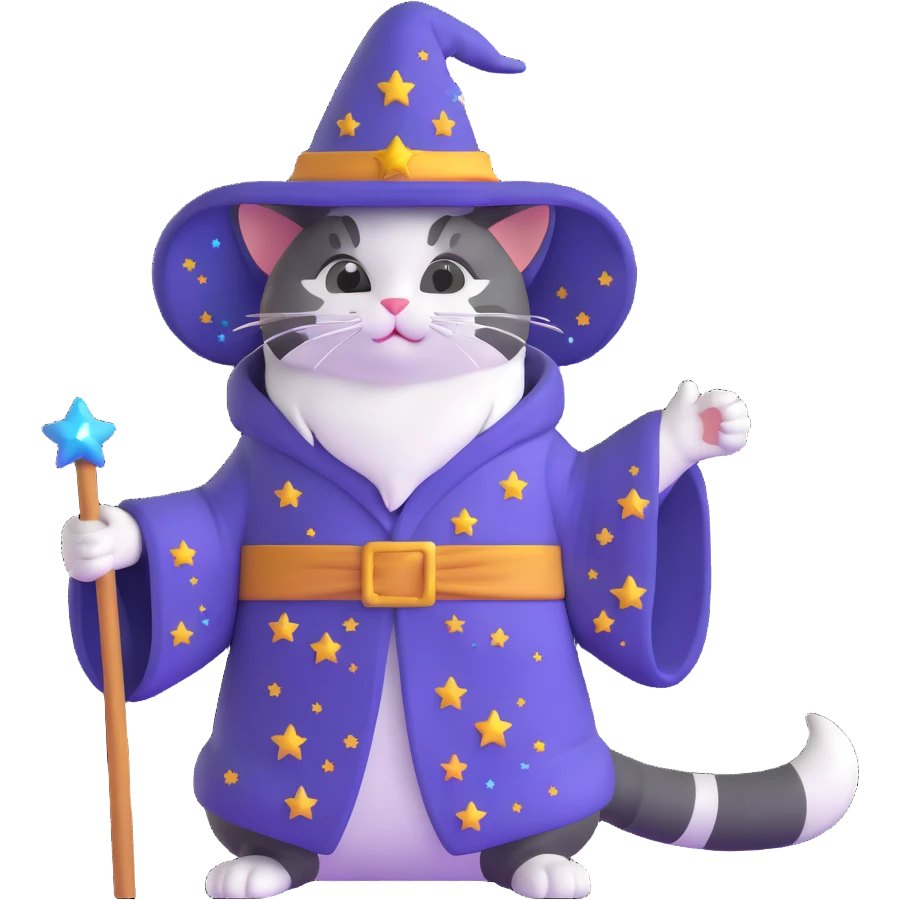 wizard cat with a starry robe and hat emoji