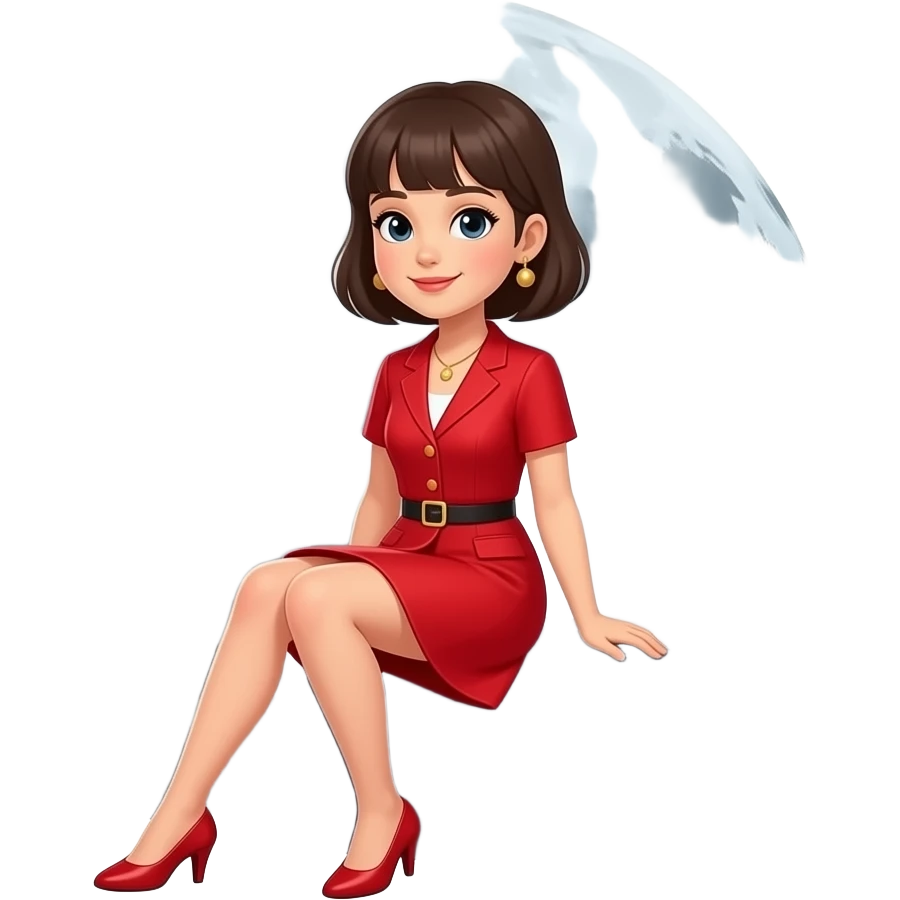A girl is sitting near the moon she wearing red frock suit emoji