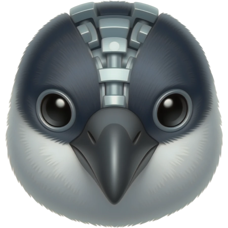 A robotic cyborg magpie head emoji