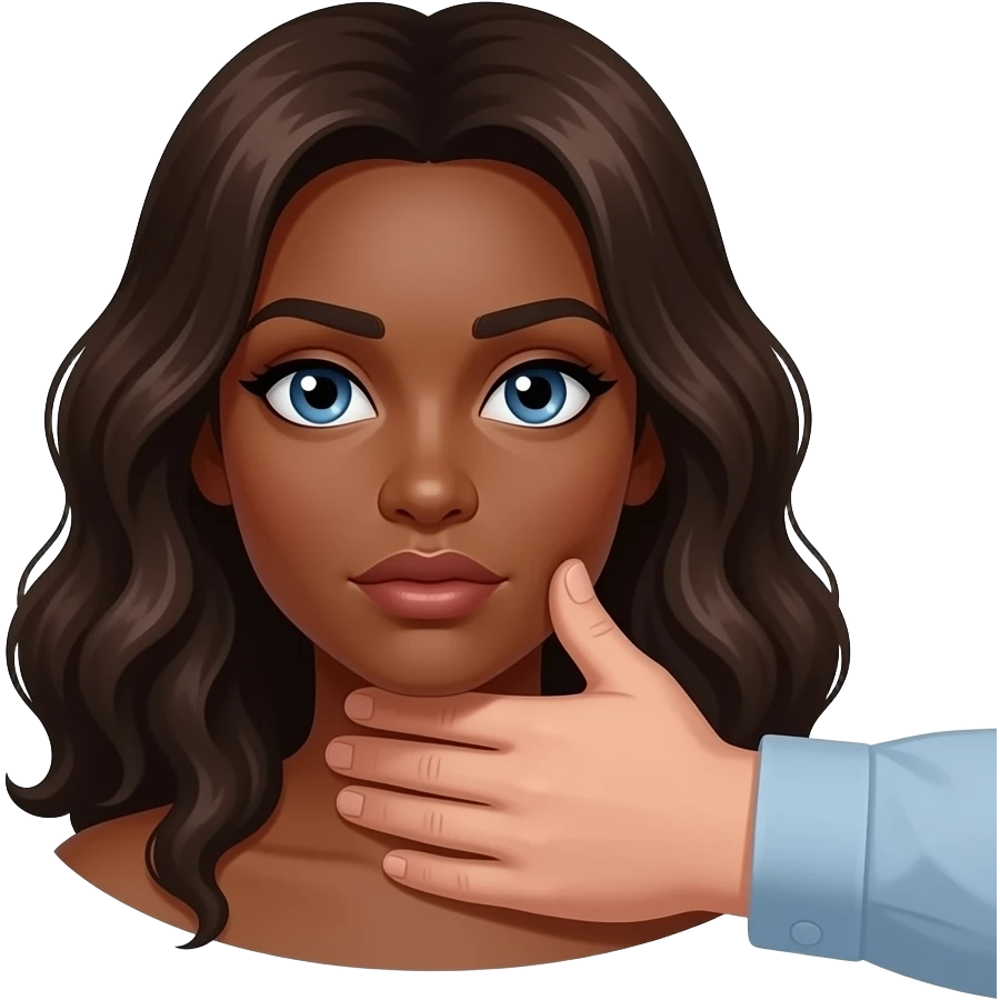 Submissive Brunette Blue Eyes Ukrainian Woman submissive midtone black woman kneeling down with man's hand choking her emoji