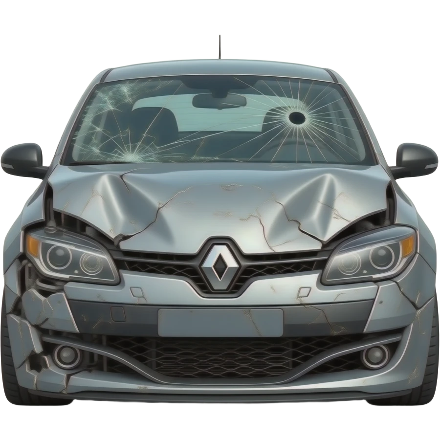 wreck crashed renault grey megane rs front, highly detailed, hyper realistic emoji