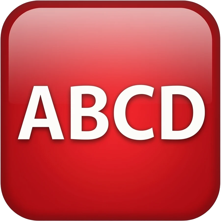 使用字母 A B C D，红色背景，白色字母 的正方形 按钮 emoji