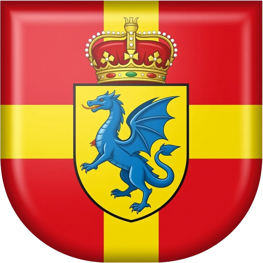 Emoji of Jacobland flag Nordic cross yellow red background where cross meets add shield yellow same color as cross and inside blue dragon red crown on top onto color emoji emoji