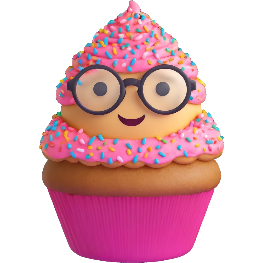 cupcake with round glasses and sprinkles emoji