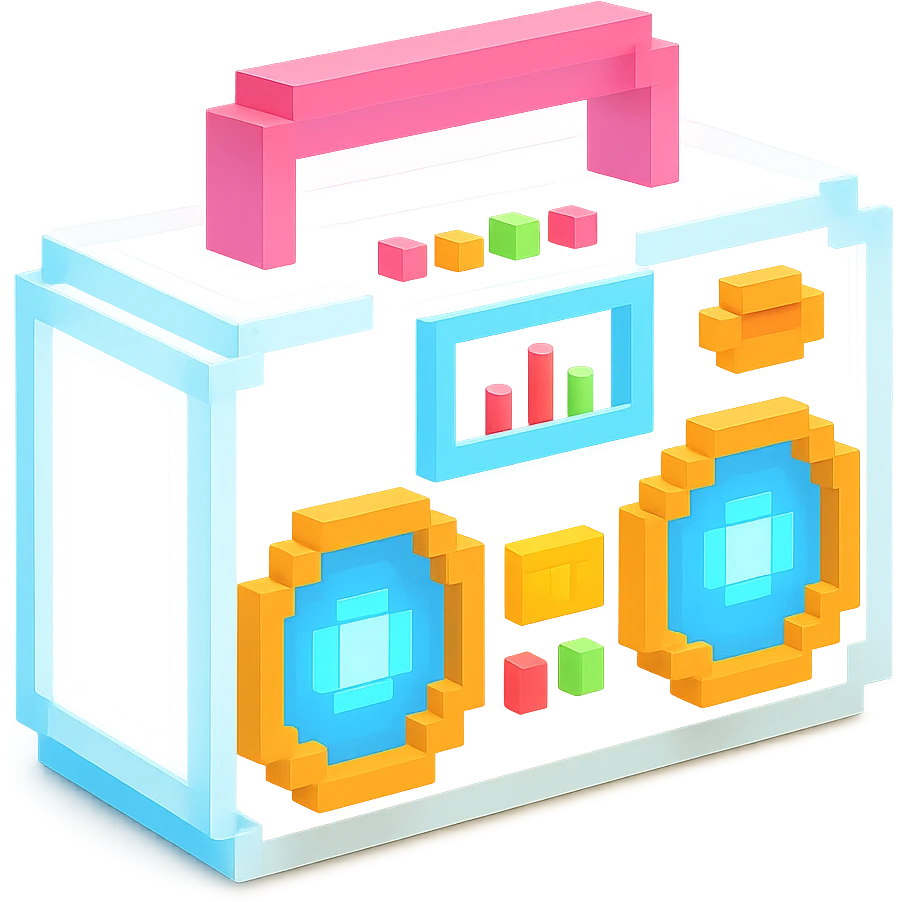 сделай белый святящейся бумбокс, no background emoji