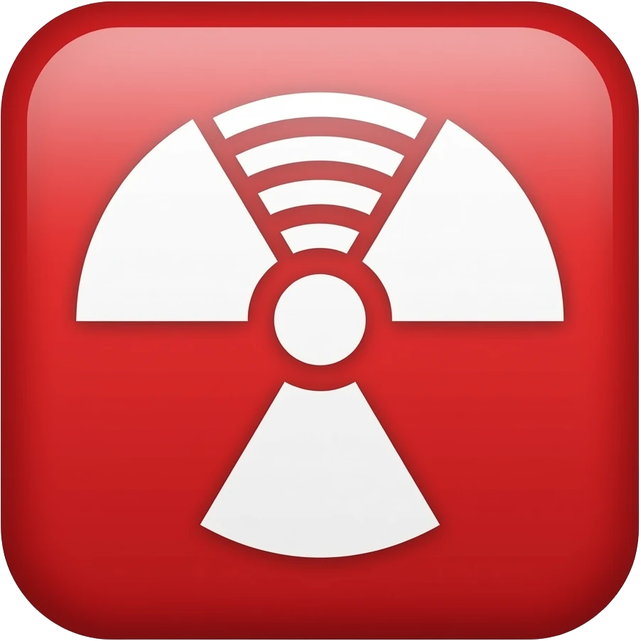 Radiation white symbol tilted a little with red background emoji
