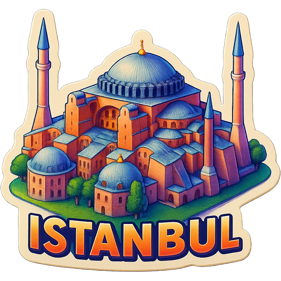 Isometric illustration of Istanbul, featuring photorealistic Hagia Sophia emoji