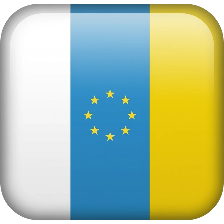 bandera de canarias pero en el centro haz que el recuadro azul sea de color celeste y dentro de ese recuadro celeste hazlo con 7 estrellas circulares de color verde emoji