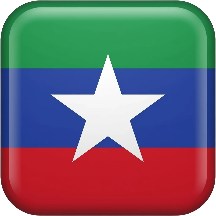 Flag with a tricolour style: Green on top, blue in the middle and red on the bottom. Add a white 5 pointed star in the middle of the flag emoji