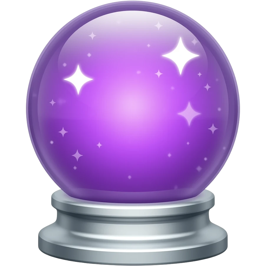Crystal ball on a silver stand (inside a purple nebula) with white sparks (outside the edges) emoji