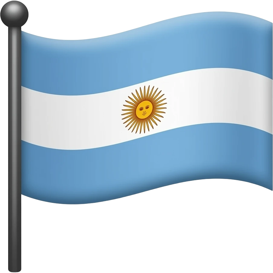 Cute flat emoji of the Argentine flag on a small black pole, waving to the right at a slight angle, simple vector style, rounded shapes, soft shadows, blue and white colors, minimal details, centered composition, transparent background, emoji/icon aesthetic. emoji