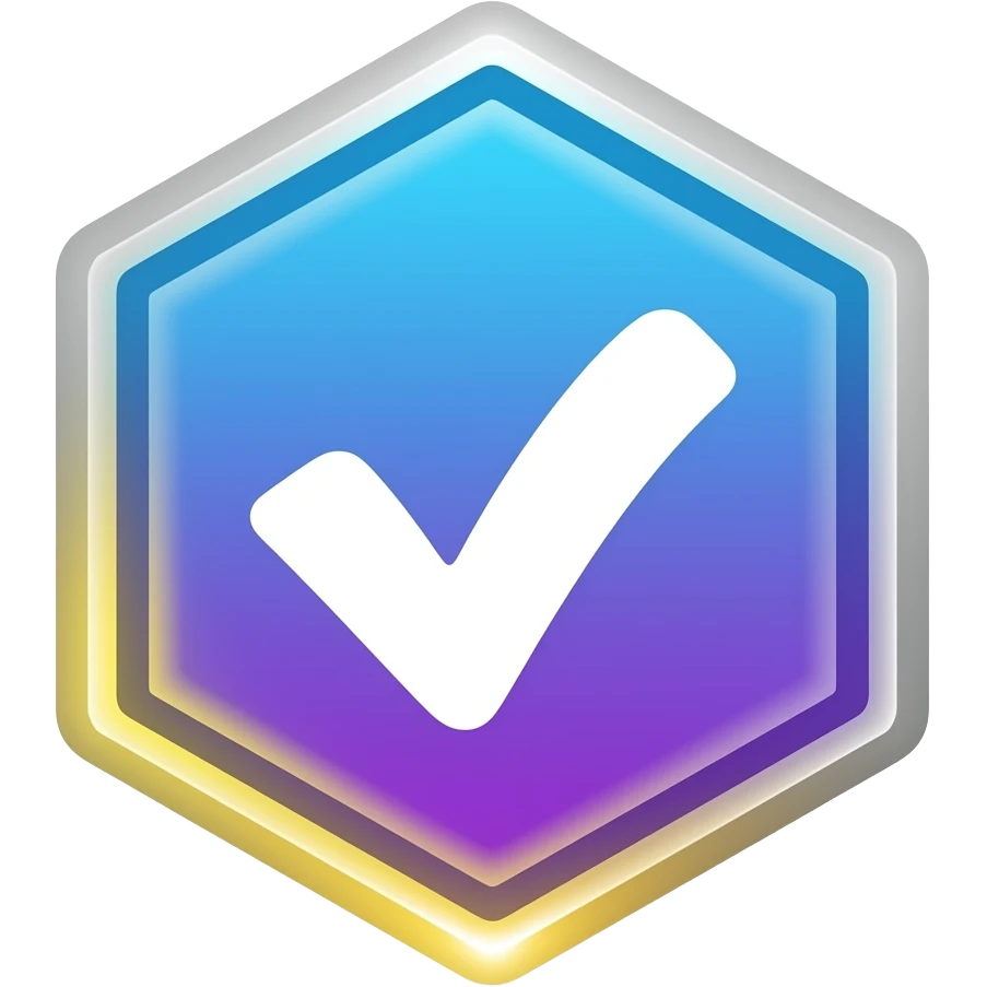Unique Nexora verification badge: futuristic hexagon, white checkmark ...