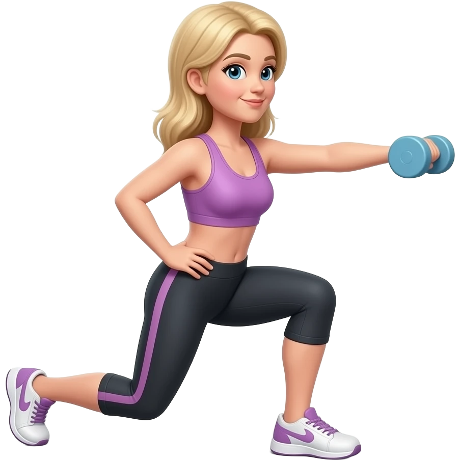 50 year old long blonde hair woman doing weighted lunges emoji