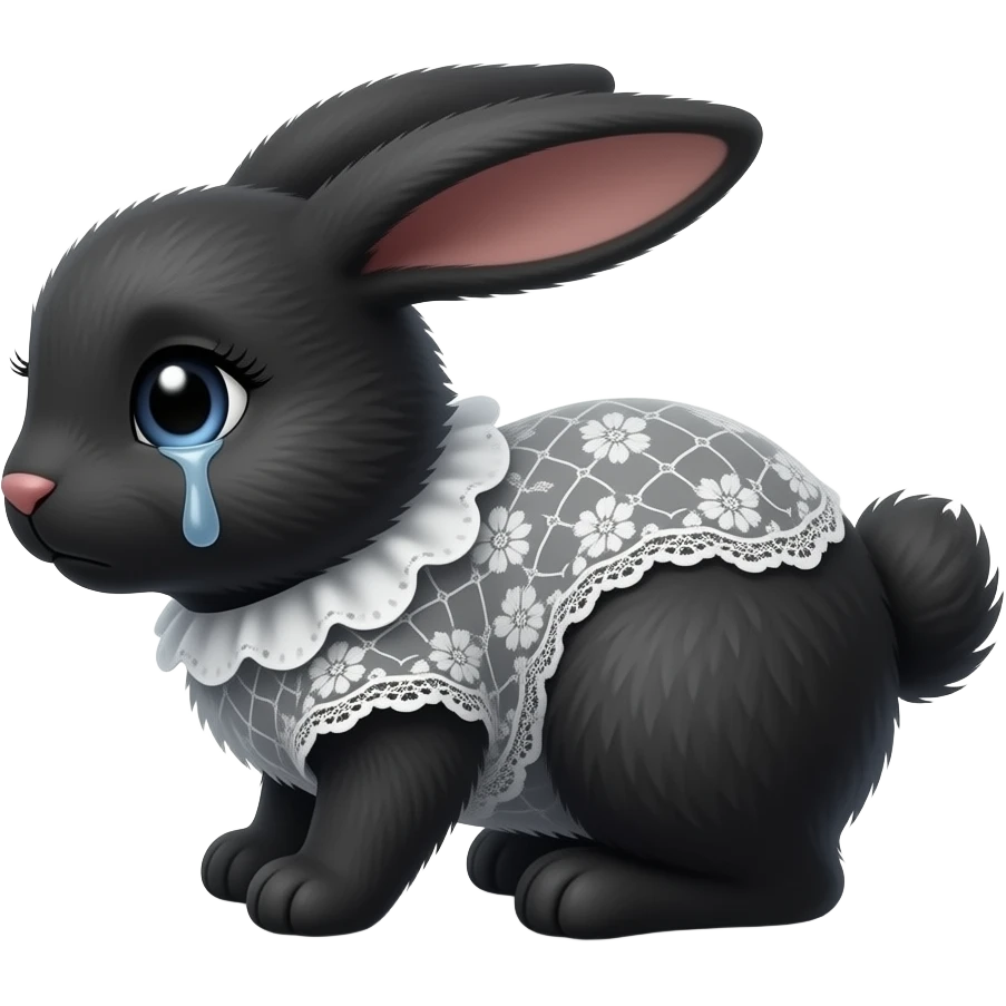 A black bunny with  lashes and a white lace sad emoji