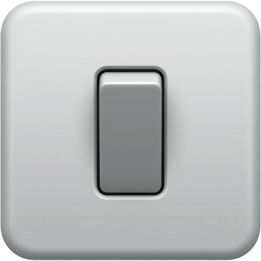 Exactly one single vertical gray toggle light switch, rectangular gray mounting plate with one small black lever, front view, no hand, no other switches, no wall panel, transparent background emoji