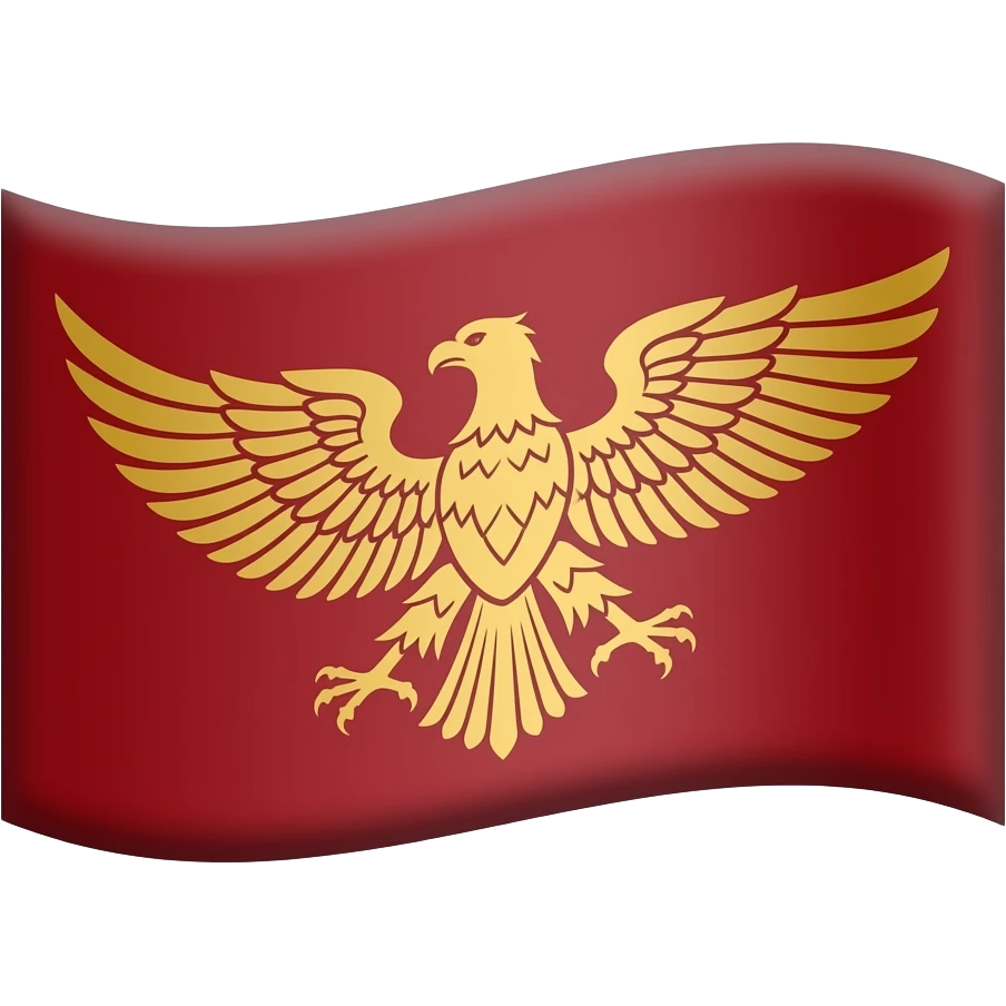 A red flag with a large yellow/golden eagle in the center, inspired by Syriac/Assyrian symbolism. The eagle has outstretched wings and a strong, symmetrical design. Simple emoji-style icon, flat colors, clean lines. emoji