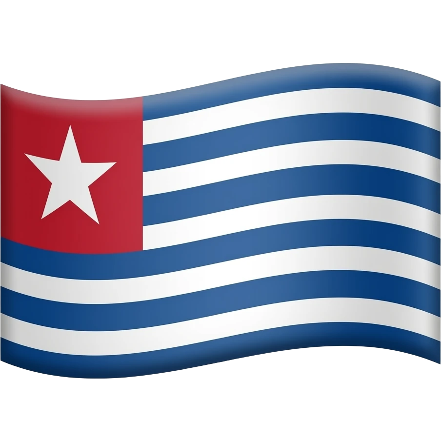 An emoji of a waving flag consisting of 13 stripes of blue and white with a red bar on the left side charged with a white star emoji