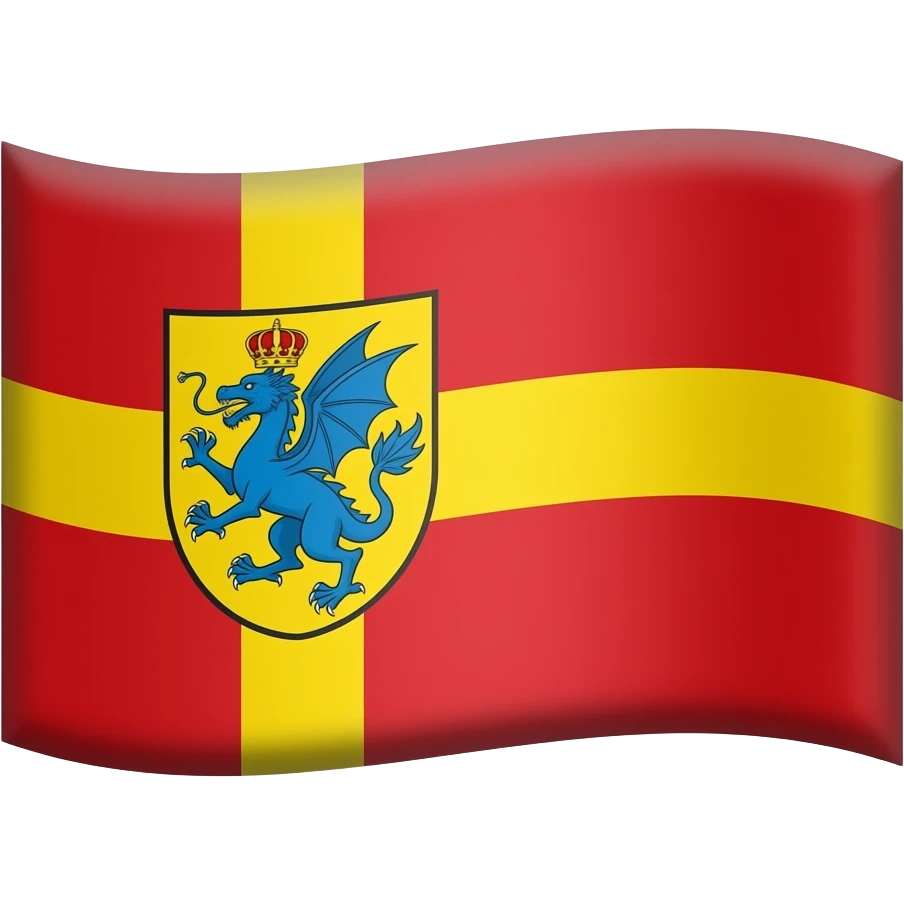 Emoji of Jacobland flag Nordic cross yellow red background where cross meets add shield yellow same color as cross and inside blue dragon red crown on top emoji
