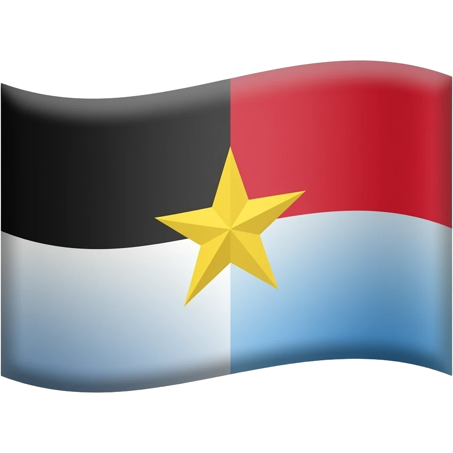 An emoji of a waving flag. The flag consists in four quarters (left up is black, right up is red, left down is blue and right down is white) charged with a yellow star in the center. emoji
