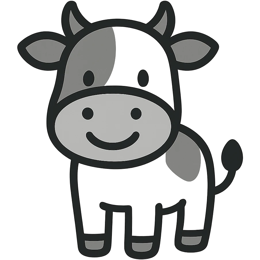 smiling cow, 2d flat monotone, simple icon, minimal details, flat shapes emoji