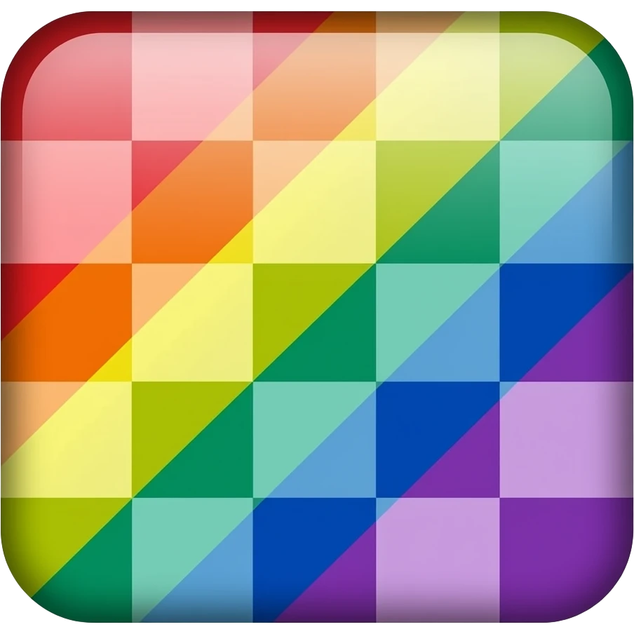 bandiera quadrata con sette colori sono disposti diagonalmente su un motivo a scacchi di 7 × 7 quadrati, emoji
