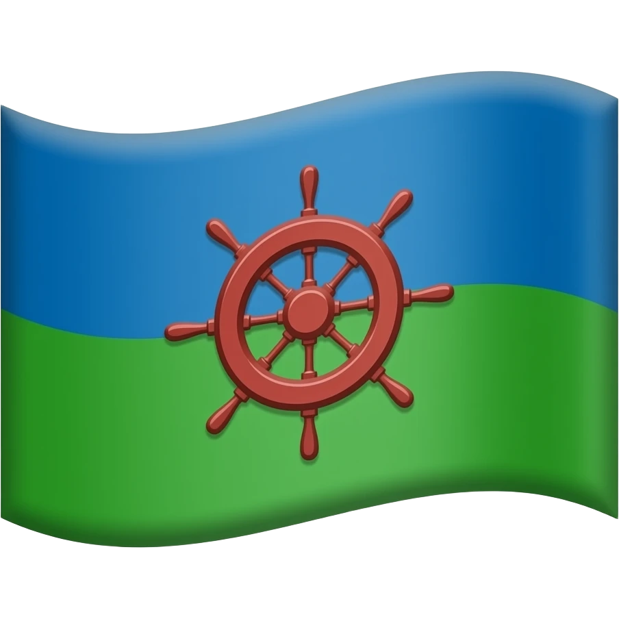 Gitan drapeu bleu rouge vert pays avec le haut bleu le bas vert et le millieu un guidon de bateaux rouge le vers et le bleu se touche a la moitiés du drapeu emoji
