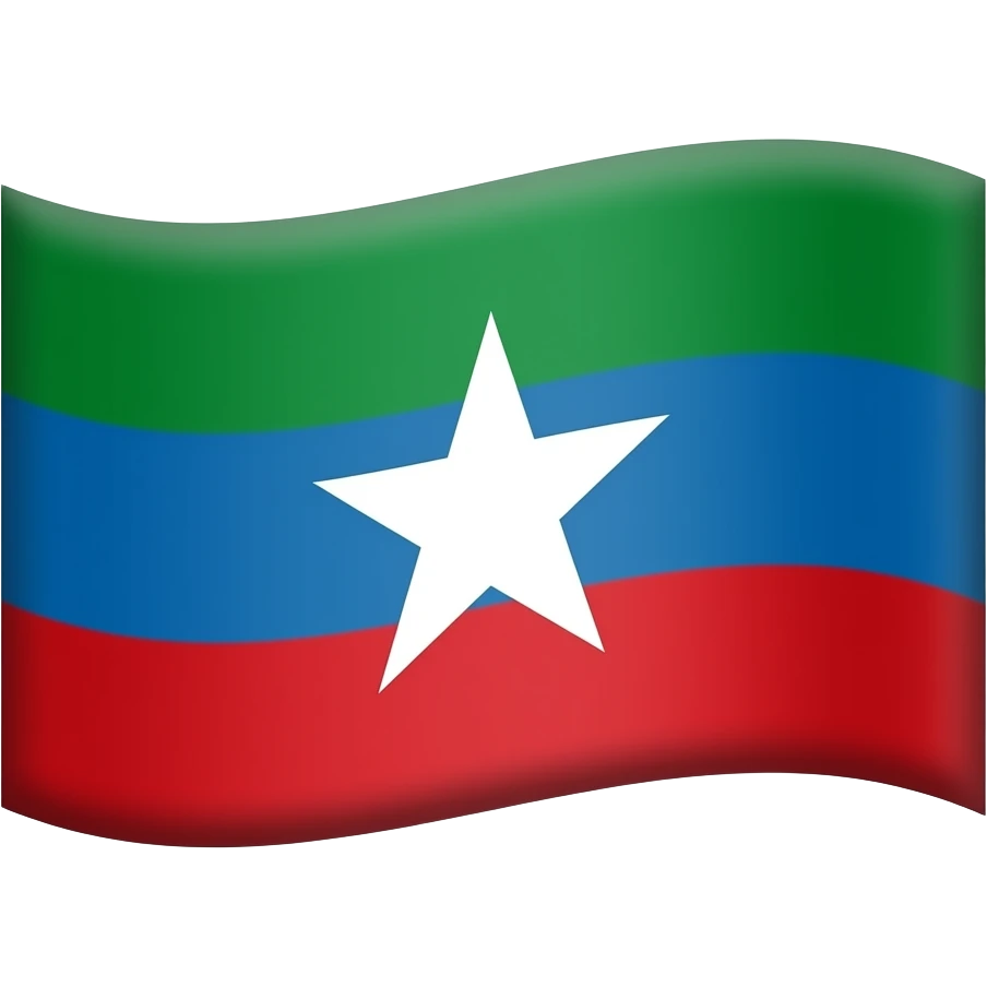 Waving flag with a tricolour style: Green on top, blue in the middle and red on the bottom. Add a white 5 pointed star in the middle of the flag emoji