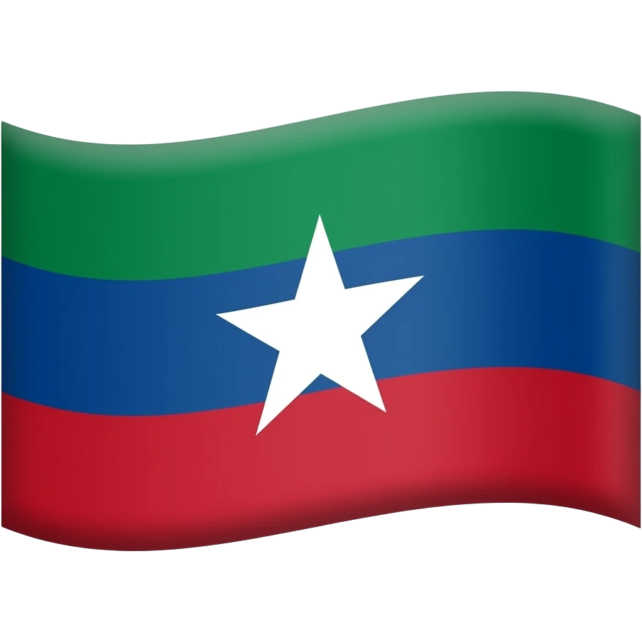 Waving flag with a tricolour style: Green on top, blue in the middle and red on the bottom. Add a white 5 pointed star in the middle of the flag emoji
