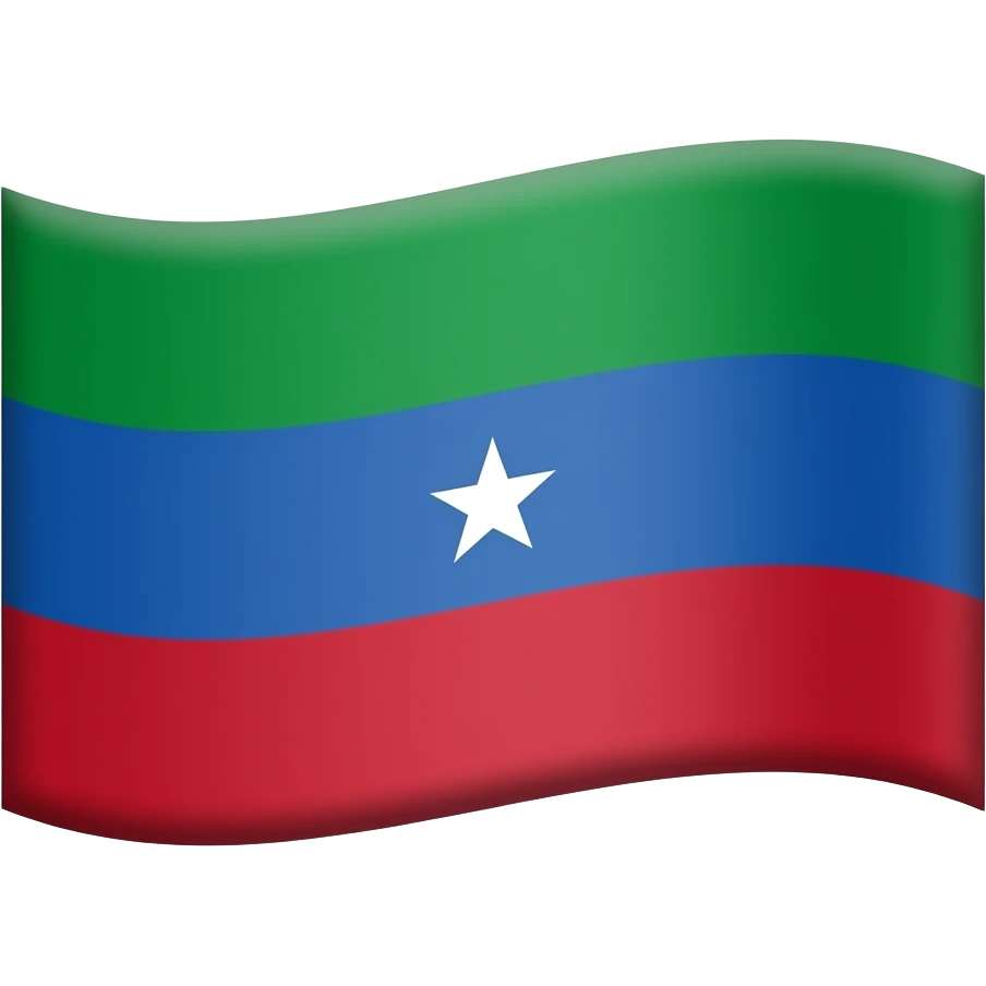 Waving flag emoji with a tricolour style: Green on top, blue in the middle and red on the bottom. Add a white small 5 pointed star in the middle of the flag emoji