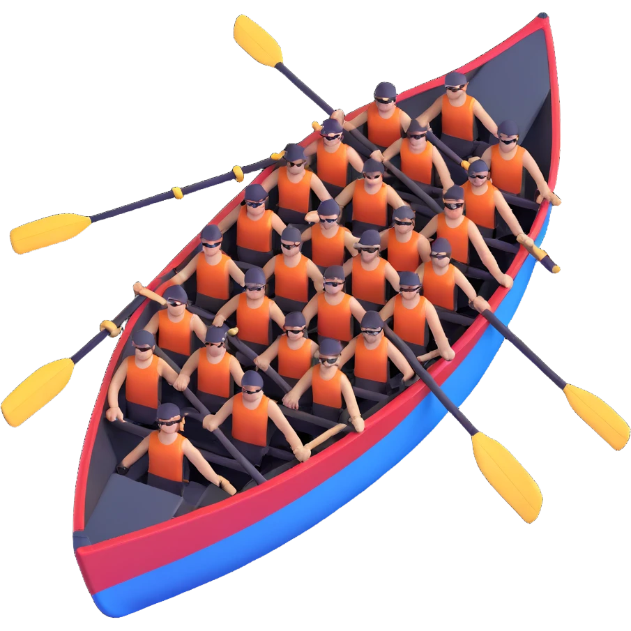 eight-person Olympic rowing boat with professional racing style, eight rowers included, detailed, top-down view emoji