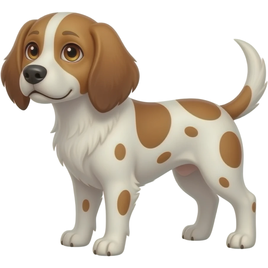 Female white w hazel eyes & light brown shoulder length hair w bangsParted on the side and white & brown spotted dog emoji