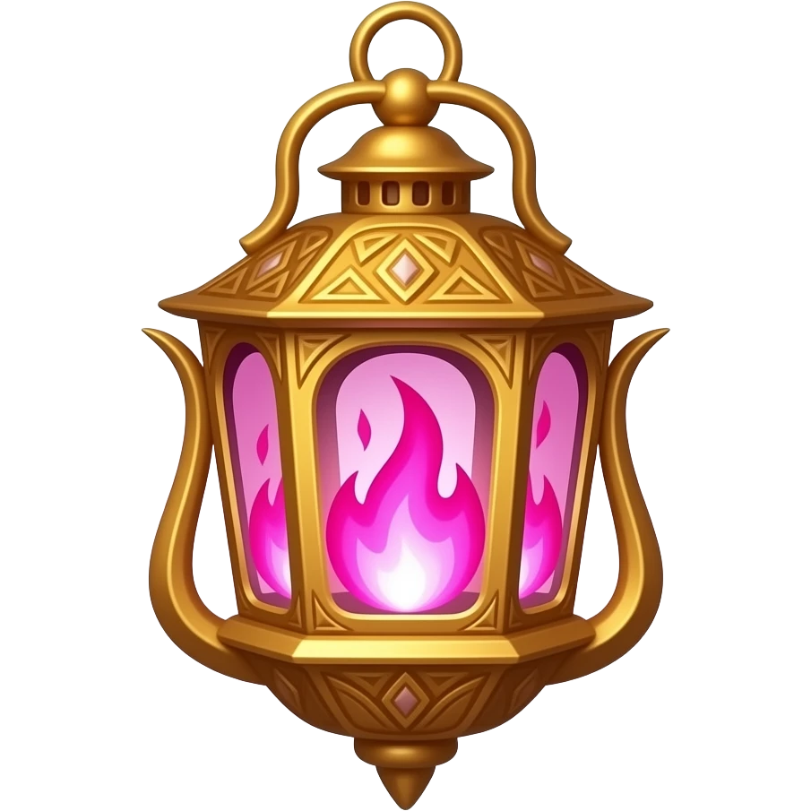 A gold hanging lantern with a bright  ruby flames, an empty loop on top, fae themed emoji