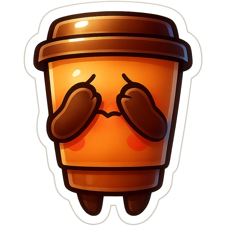 Tall coffee cup, hiding face, embarrased emoji