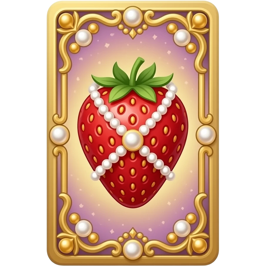 Tarot card, a strawberry, gold and pearls embellishments, very decorated, gradient accents. emoji