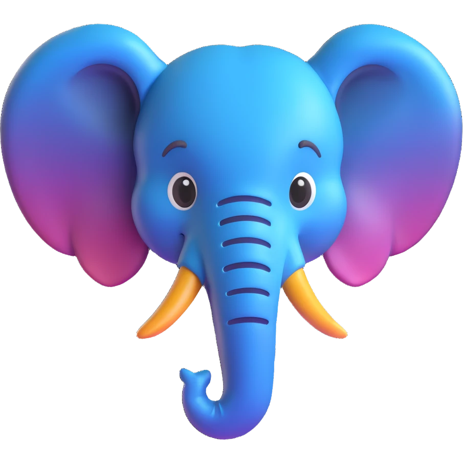 Create an elephant emoji that looks exactly like the reference image, in iOS emoji style. 3D, shiny, smooth gradients, soft shadows, realistic elephant head, classic emoji look. Add a soft shadow under the head. emoji