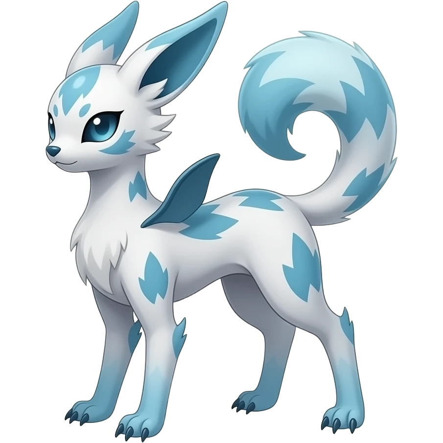 Slim thin lanky scrawny tall elegant oriental feral painted Asian Absol-Glaceon-Sylveon-fusion-hybrid-creature emoji