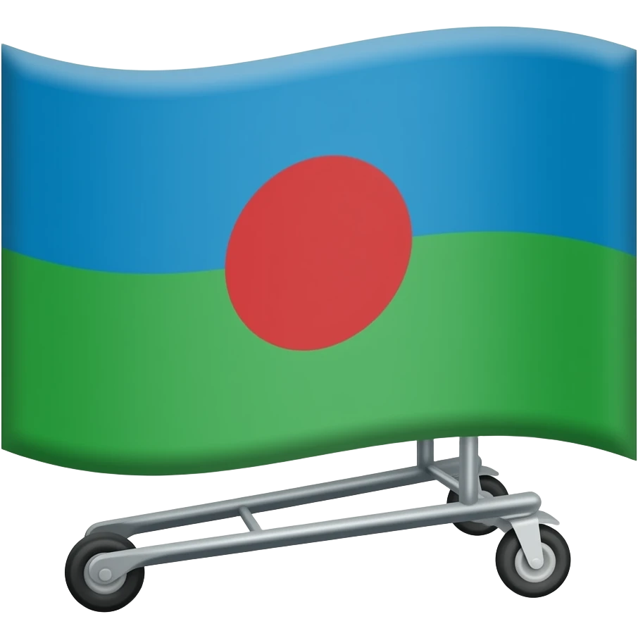 flag, blue on top, green on bottom, 1 red circle in the middle, 1 cartwheel on the red circle emoji
