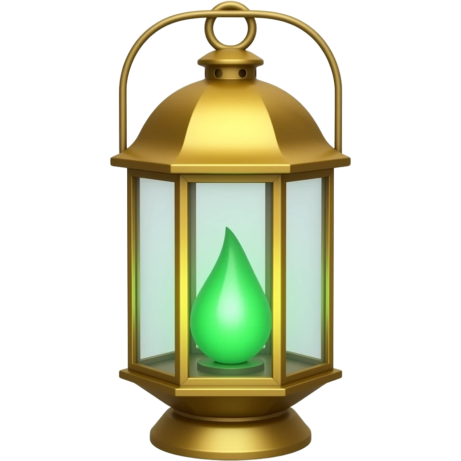 A golden hanging lantern with a emerald green flame emoji