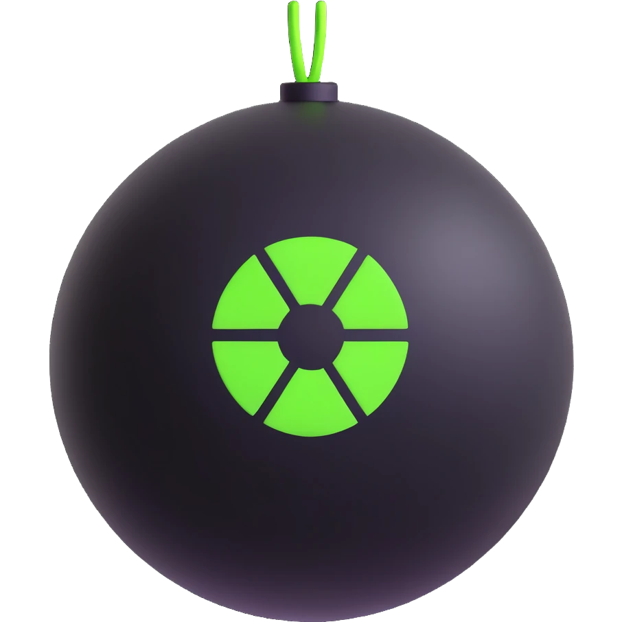 black spherical bomb featuring a neon green nuclear symbol emoji