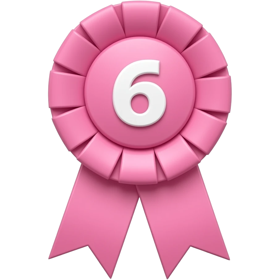 a 6th  place pink ribbon with a  smaller round top with a smaller 6 in the middle emoji