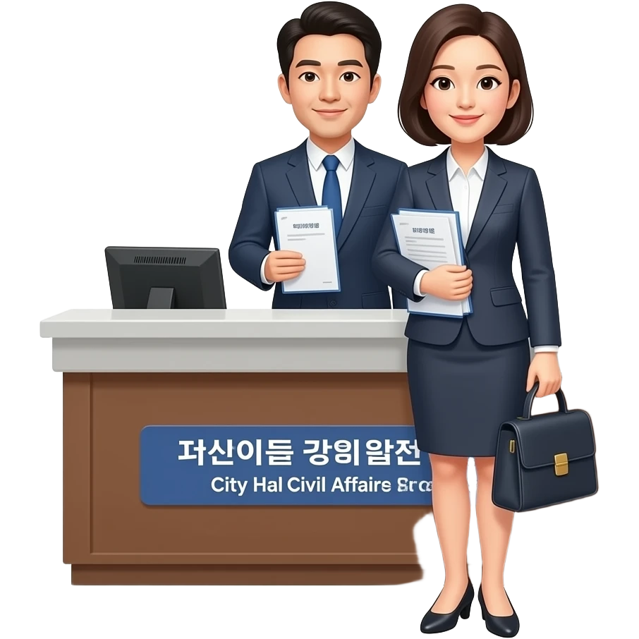 A simple icon of a korean visiting a city hall civil affairs office ...